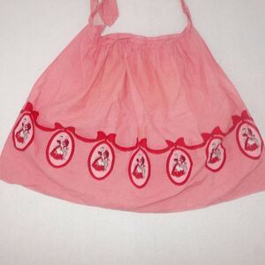 Vintage Embroidered Red White Gingham Half Skirt Apron Plaid